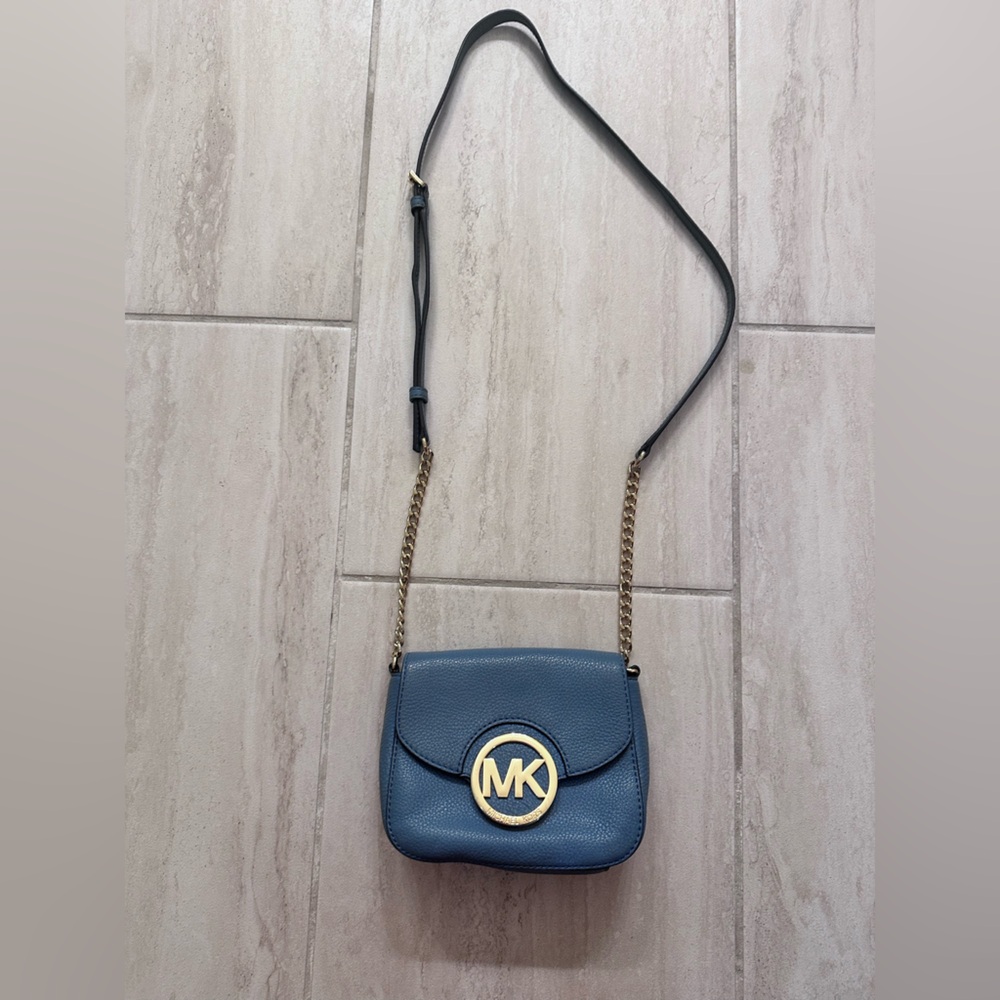 Michael Kors Blue Fulton Small Pebbled Leather Crossbody Bag